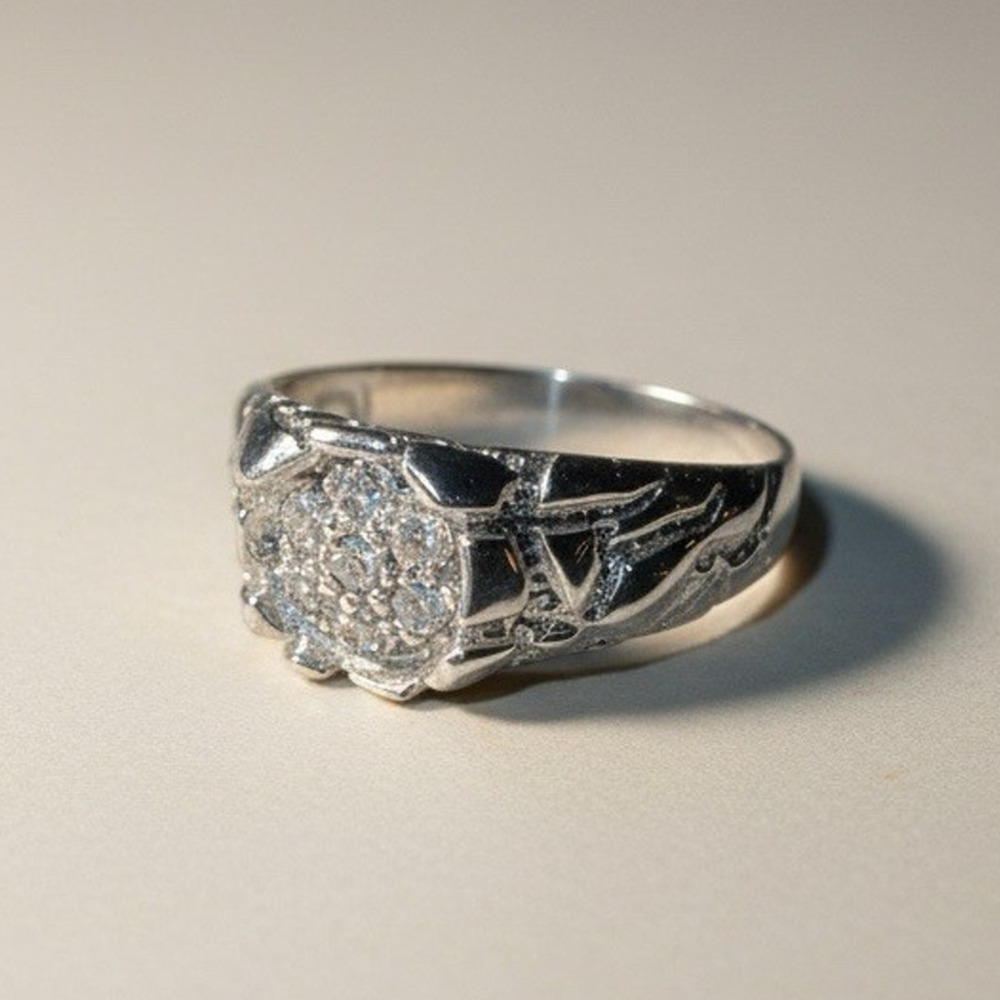 JEWELRY SOLID 925 STERLING SILVER NATURAL DIAMONDS NUGGET RING SIZE 10